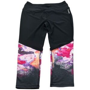 RBX Active Capris Women L Cropped Leggings‎ Black Multicolor Print Pants